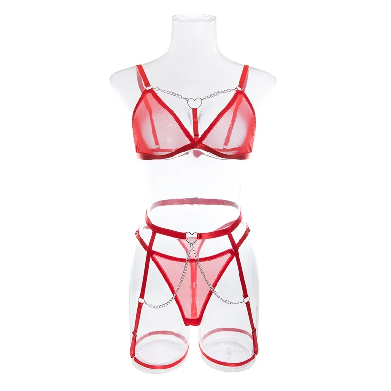 Aduloty Women Sexy Lingerie Thin Bra Perspective Comfortable Love Metal  Chain Decoration Wire Free Underwear Three Piece Set - AliExpress