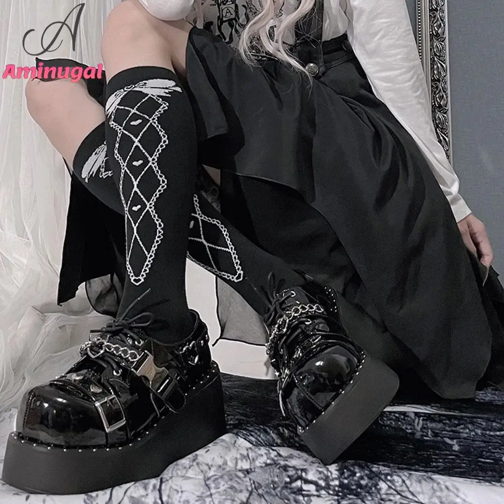 

Thick Bottom Punk High Heeled Lolita Mary Janes Chain Rivet Spice Girl Fashion Shoes Comfy Round Toe Sweet JK Girl Goth Shoes