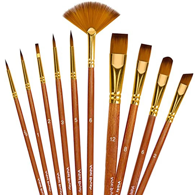 

10pcs Paint Brush Set Multiple Styles Nylon Hair Short Rod Painting Brush For Oil Acrylic Watercolor Gouache Art Supplies