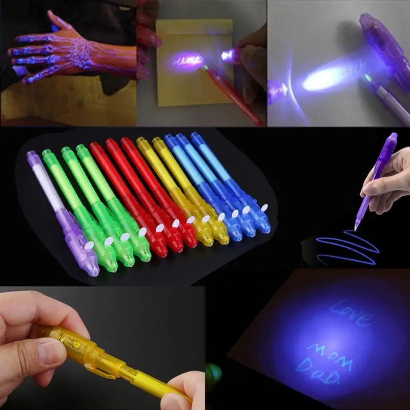 UV LED 펜 보이지 않는 잉크 라이트 스마트 펜, 보이지 않는 잉크 펜, UV 라이트, 보이지 않는 마커, 4 색 혼합, 24 개