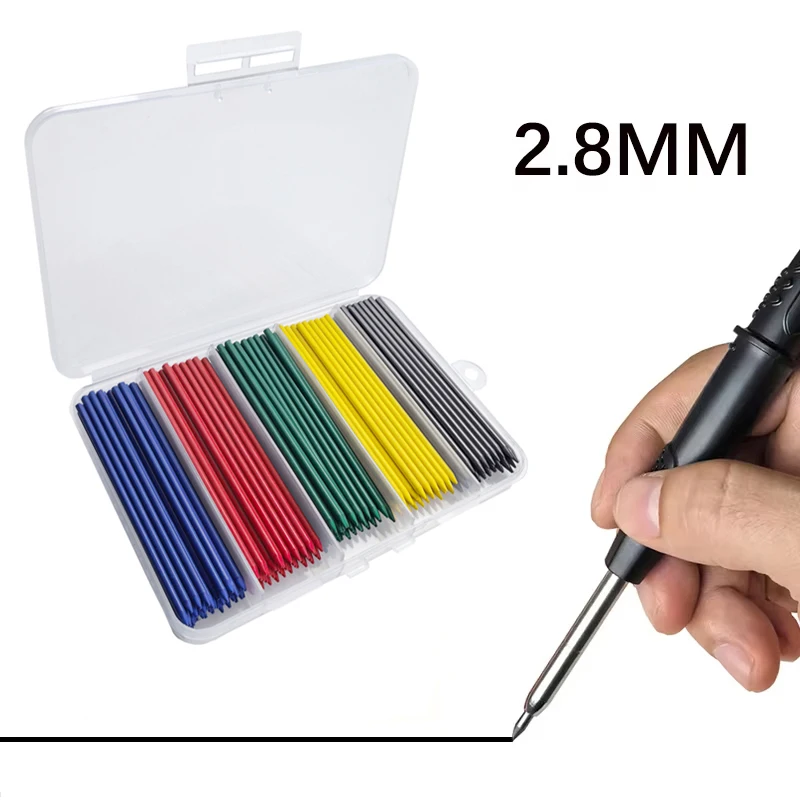 200pcs/box Large Capacity 2.8mm Woodworking Mechanical Pencil Leads, 5Color 2B Replacement Lead, Architects' Marking Accessory 2
