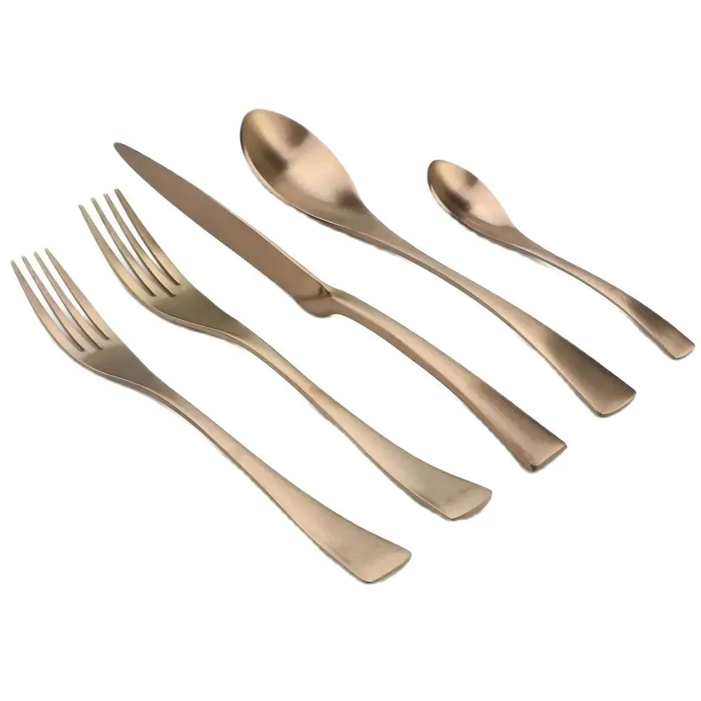 5Pcs/Set Matte Rose Golden Stainless Steel Dinnerware Set Steak Knife Table Fork Teaspoons Tableware Cutlery Set for 1