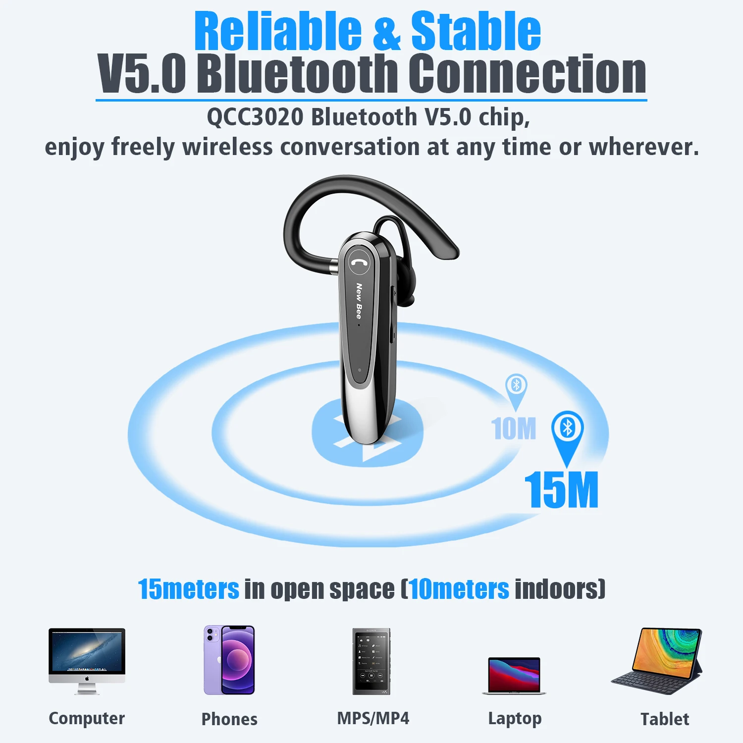 New Bee B45 Bluetooth Headset Wireless Headphones Noise Reduction Earphones Dual Mic Mute Handsfree Earbuds for Business Driving 5