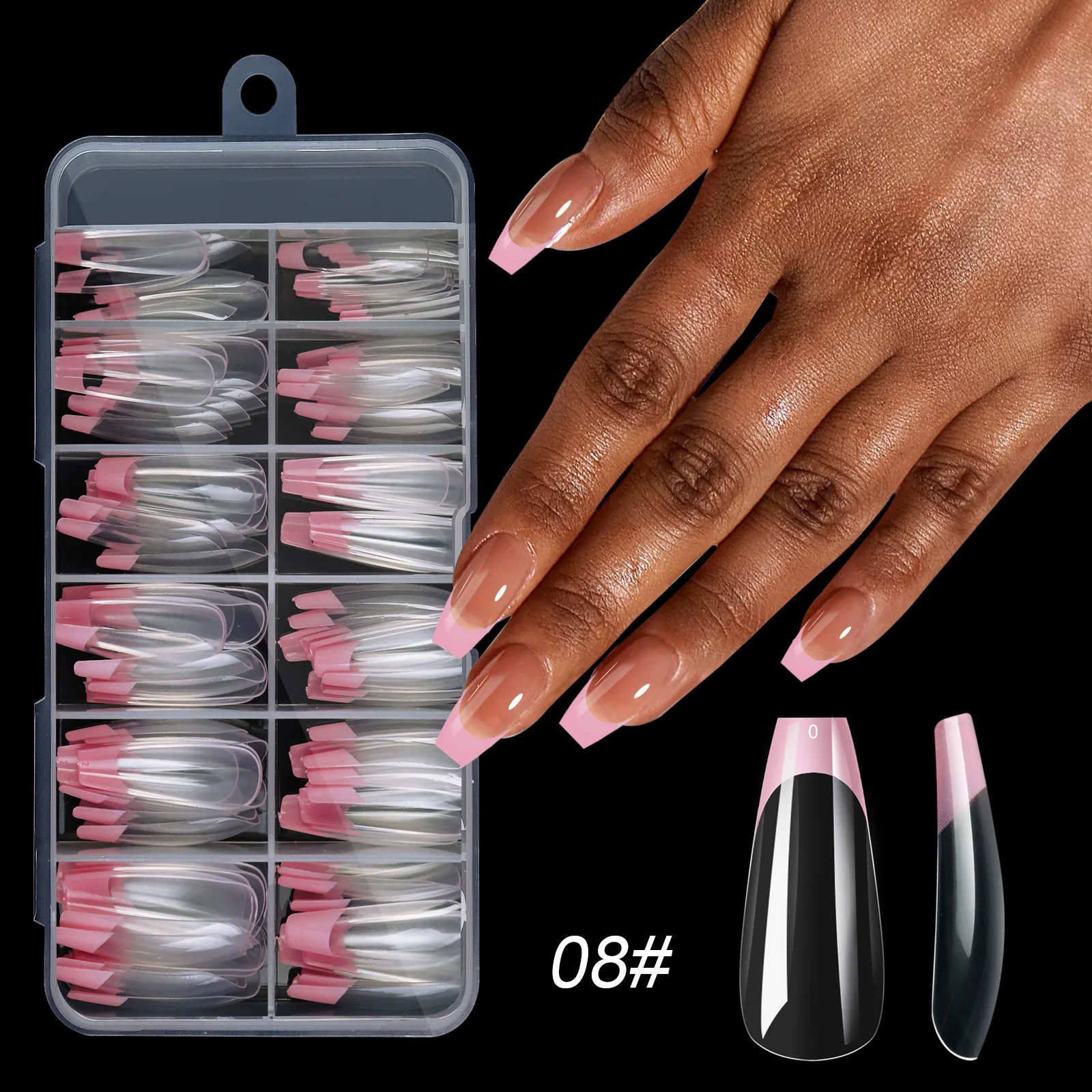 120-Piece Box of Removable Acrylic French Square False Nails - Medium Length Full Cover Nail Tips