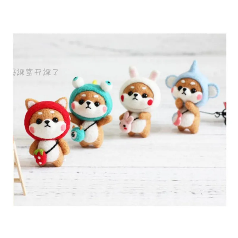 Cartoon Akita Dog Wool Needlepoint Kit  Wool Felt Needle Felting Pendant Craft Needlecraft Diy Handmade