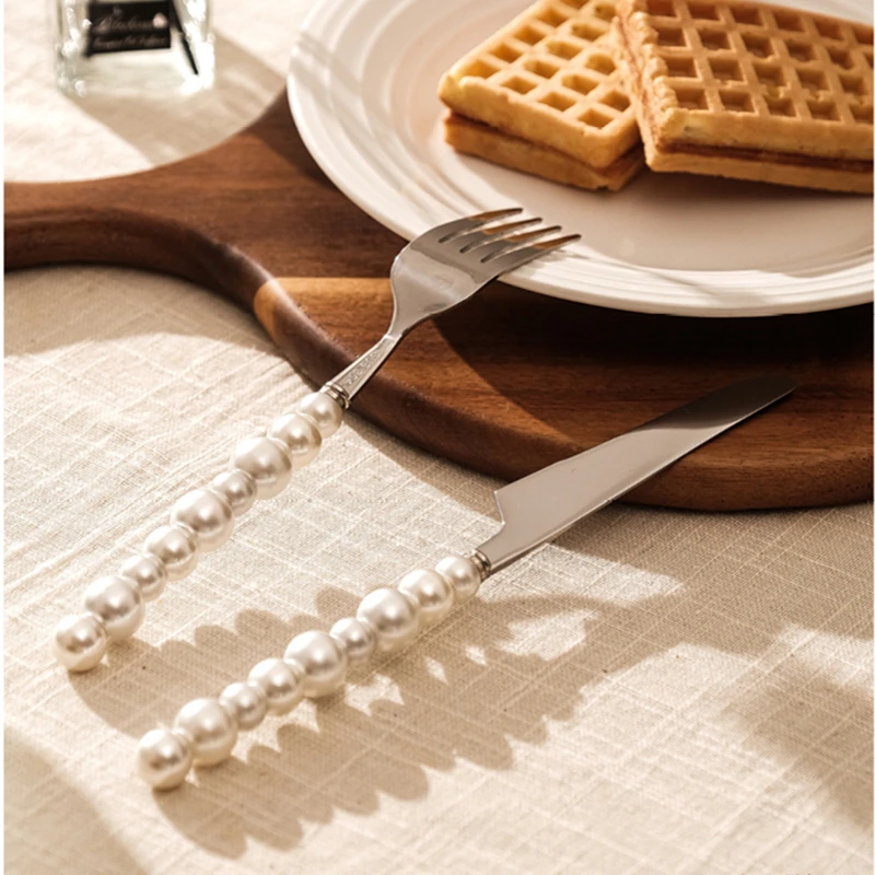 Europe Silver Fashion Pearl Cutlery Set 18/10 Stainless Steel Creativity Gift Flatware 304 Knife Fork Spoon