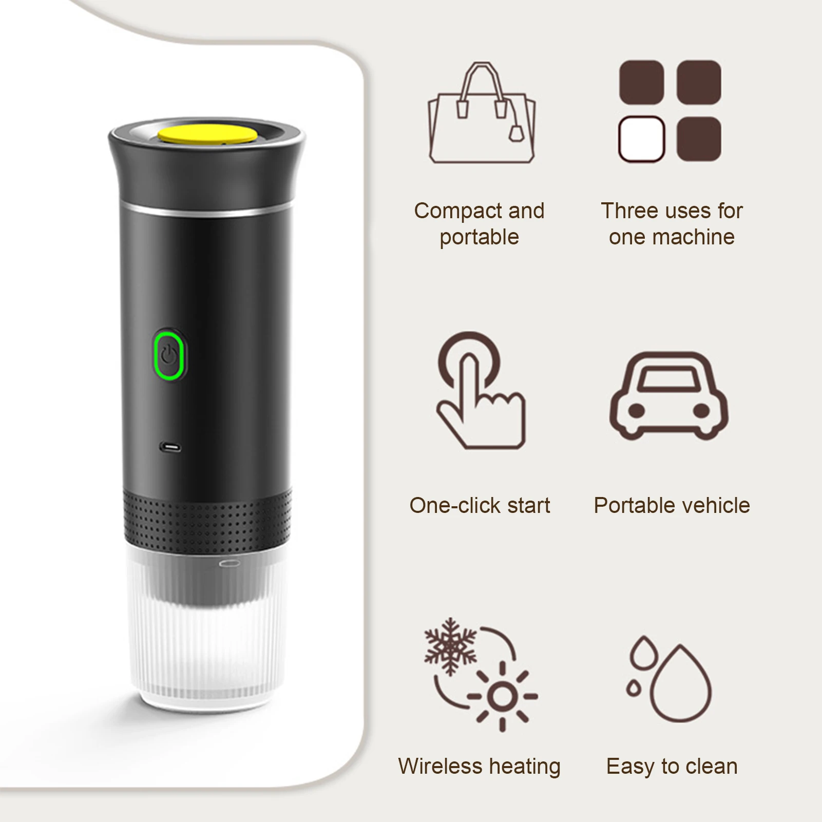 Portable Coffee Machine 3 in 1 Cordless Electric Mini Coffee Maker Work With Capsule and Ground 15Bar with 120ml Cup