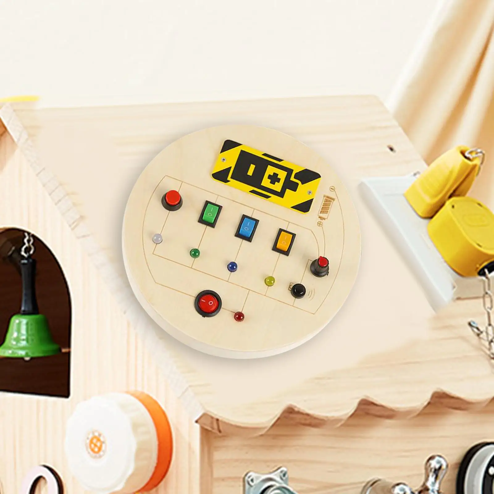 

Busy Board Fine Motor Skill Wooden Toddlers Lights Switch Busy Board Basic Life Skills for Preschool Learning Kids Boys Girls