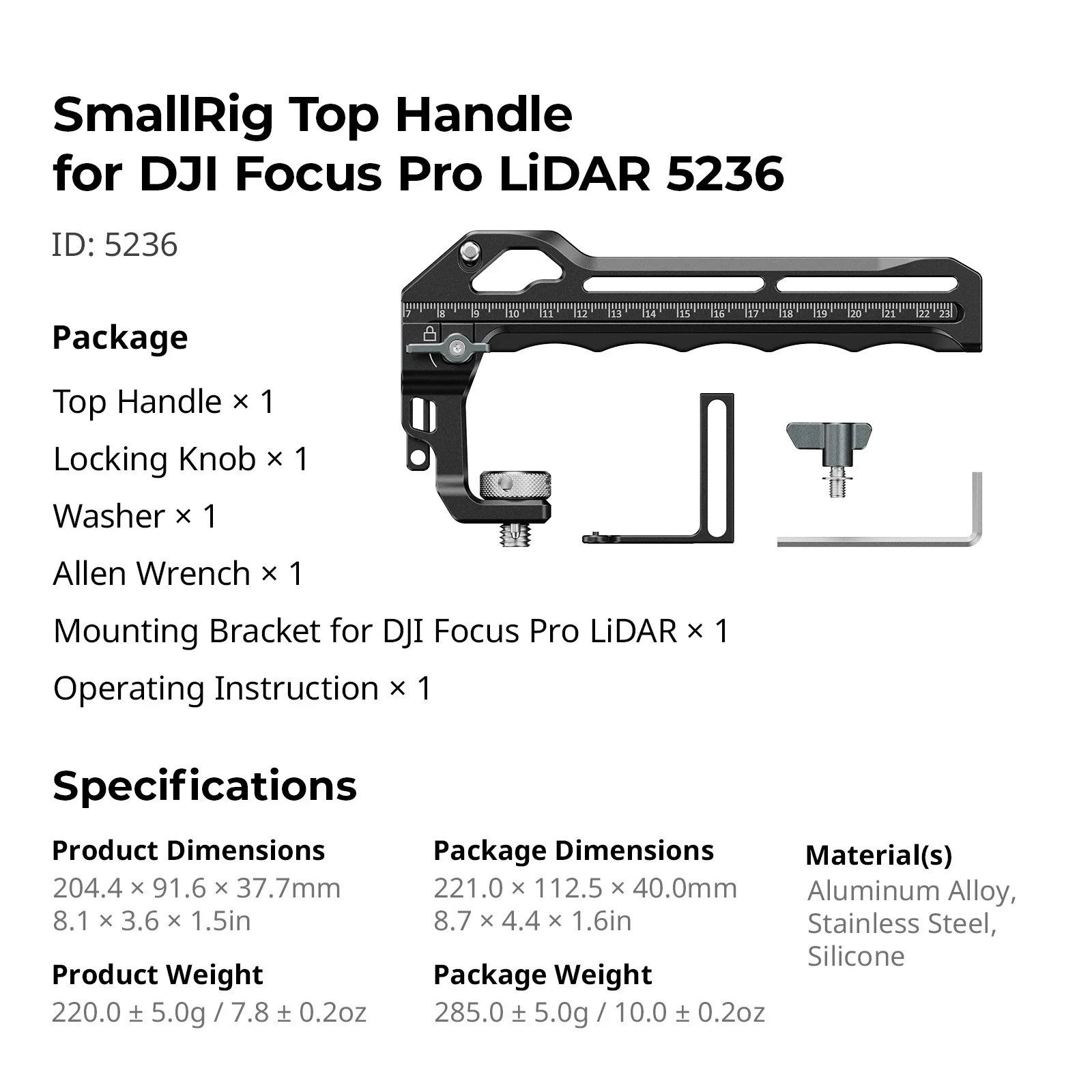 Top Handle for DJI Focus Pro LiDAR with Locking Knob Cold Shoe Built-in Telescop