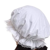 Women Breathable Satin Lace Bonnet Lady White Elastic Brim Maid Hat for Stage Role Playing and Halloween Costume Cosplay Props 2