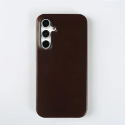 Retro Genuine Leather Phone Case with Aesthetic Oil Wax Finish - Galaxy S25 Edge (Dark brown 05)