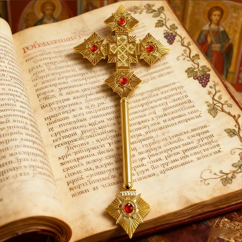 Neues Exquisites Östlich-Orthodoxes Rubin-Set Kreuz Zepter Religiöse Kirchenfeier Zeremonie Heilige Sammlung Erbe Geschenk – Detail 6