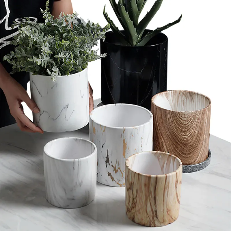 

Pots With Tray Marble Veins Flower Pot Garden Ceramic Garden Pots For Garden Supplies