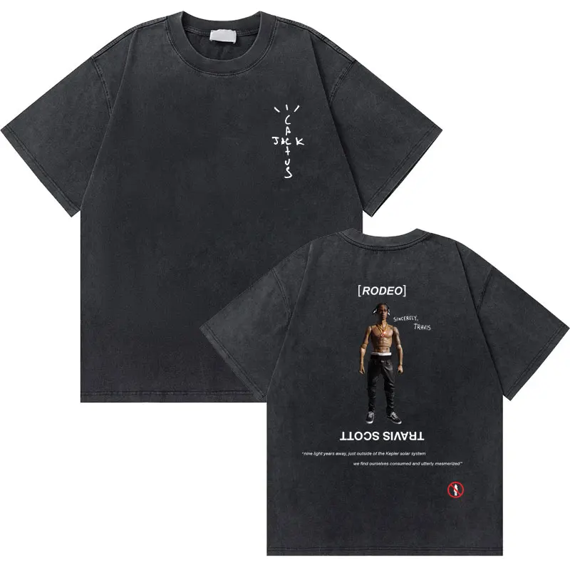 

New Washed Vintage Cactus Jack T-shirts Utopia Rodeo Print Tshirt Men Hip Hop Oversized Streetwear Male Cotton Tees Short Sleeve
