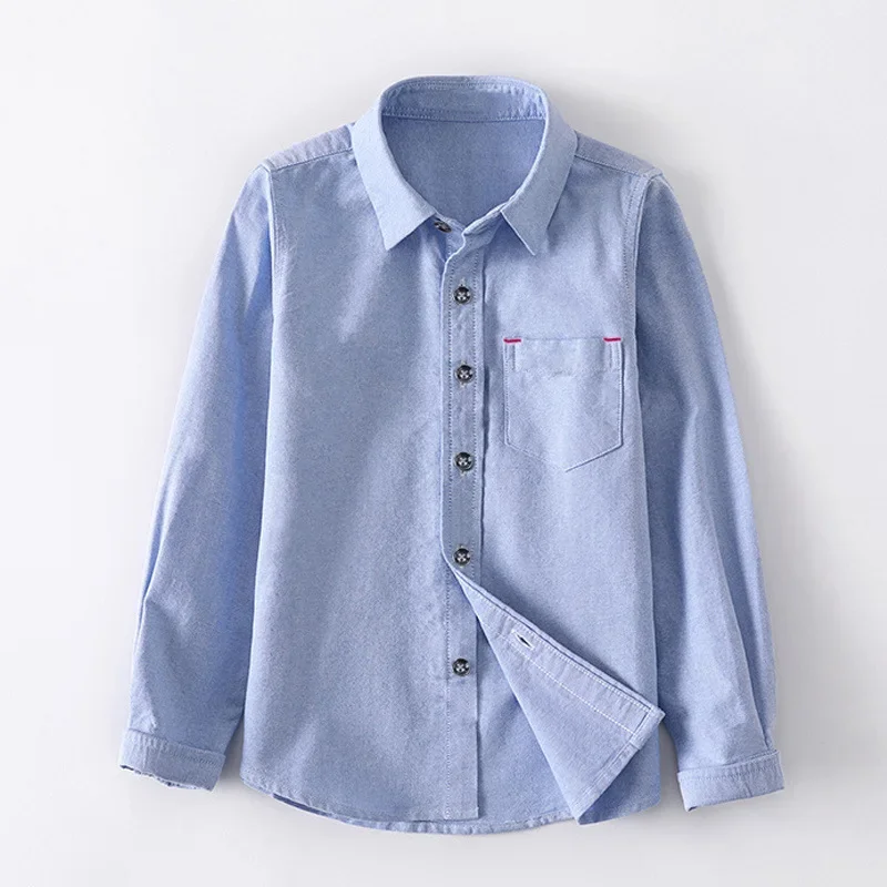 Boys Fleece Lined Long Sleeve White Shirt Student Uniform Performance Costume Children's Top Autumn Winter Fashion Kids Clothing