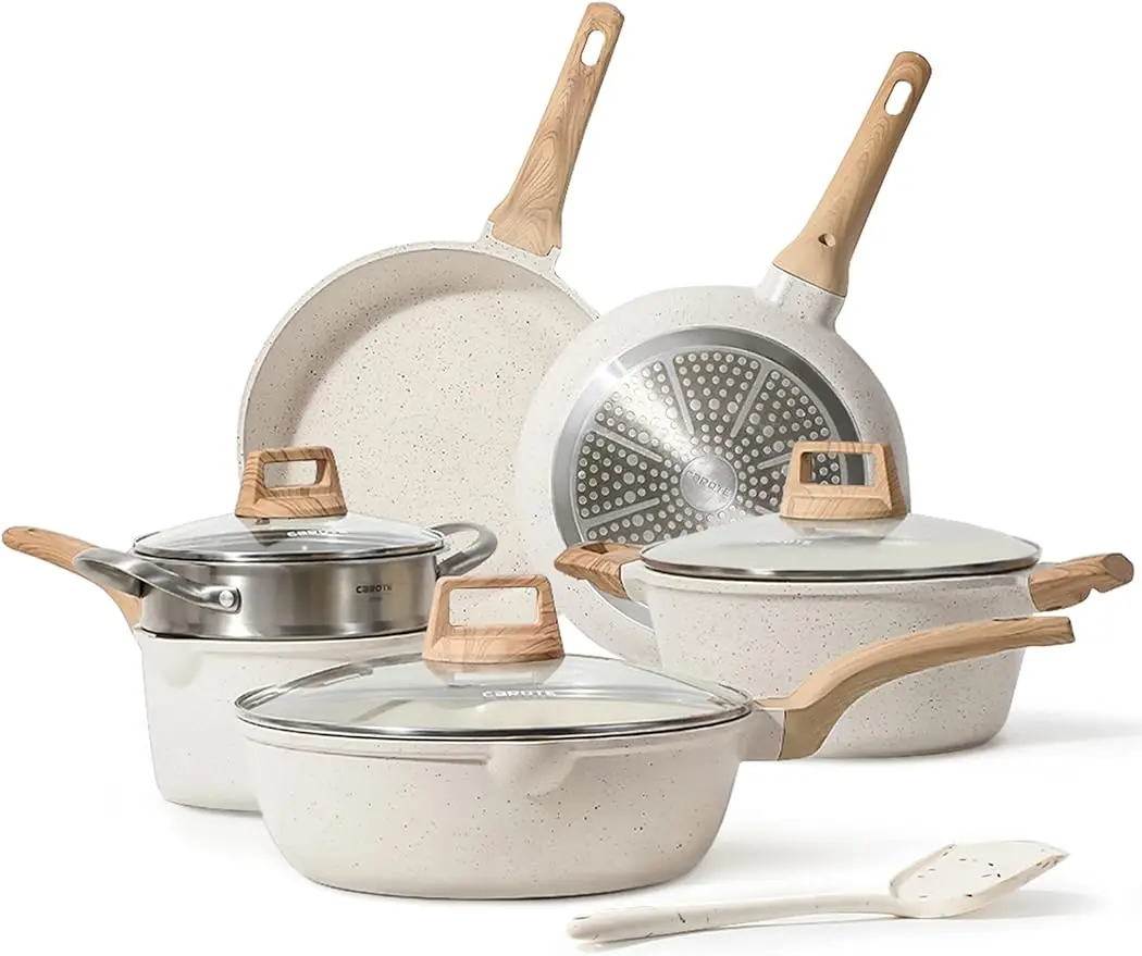 Description Picture 2 of itemPots and Pans Set Nonstick, White Granite Induction Kitchen Cookware Sets, 10 Pcs Non Stick Cooking Set