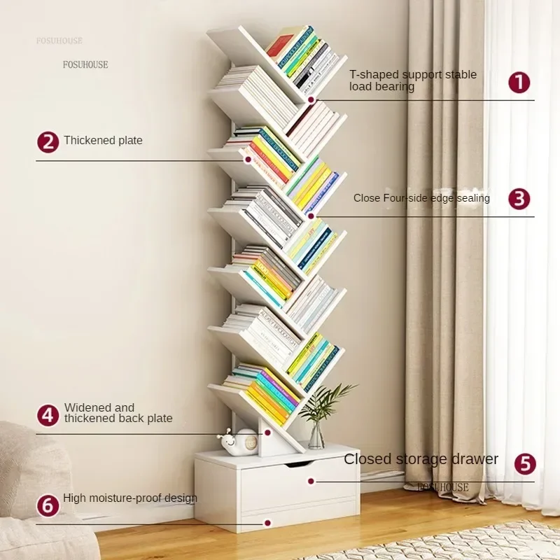 Multi-layer Bookcases for Study Modern Density Board Tree-shaped Small Bookshelf Creative Simple Designer Bookcase for Office