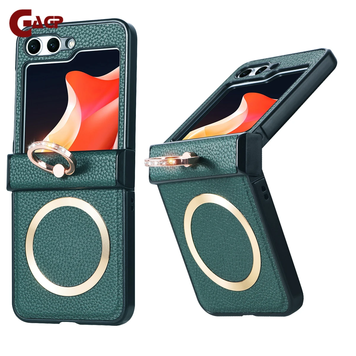 Funda con soporte de anillo de diamante de grano de tela para Samsung Galaxy Z Flip 3 4 5 6 7 ZFlip 7 Flip 7FE cubierta con soporte magnético para anillo de dedo
