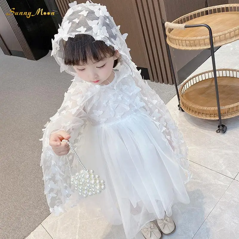 

Fashion baby infant toddler children's cute girl spring clothes fairy princess foreign style butterfly lace dress +cloak 1-10Y
