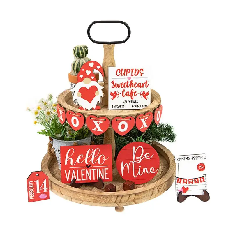 

Valentine's Day Rustic Tiered Tray Decor Delicate Wooden Valentine Tabletop Decor Christmas Decor For Tiered Tray Farmhouse