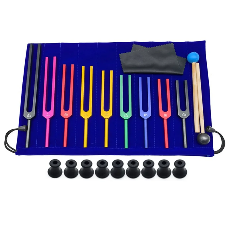 9 Pieces of Colorful Solfeggio Aluminum Alloy Tuning Forks, Tuning Forks for Therapy, Voice Therapy Blue 6