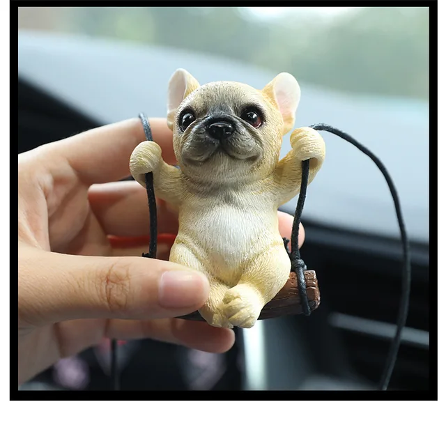 Balançoire voiture pendentif chien charme ornement mignon animal  rétroviseur miroir suspendu accessoires drôle bouledogue animal cadeau auto  bureau à domicile décor