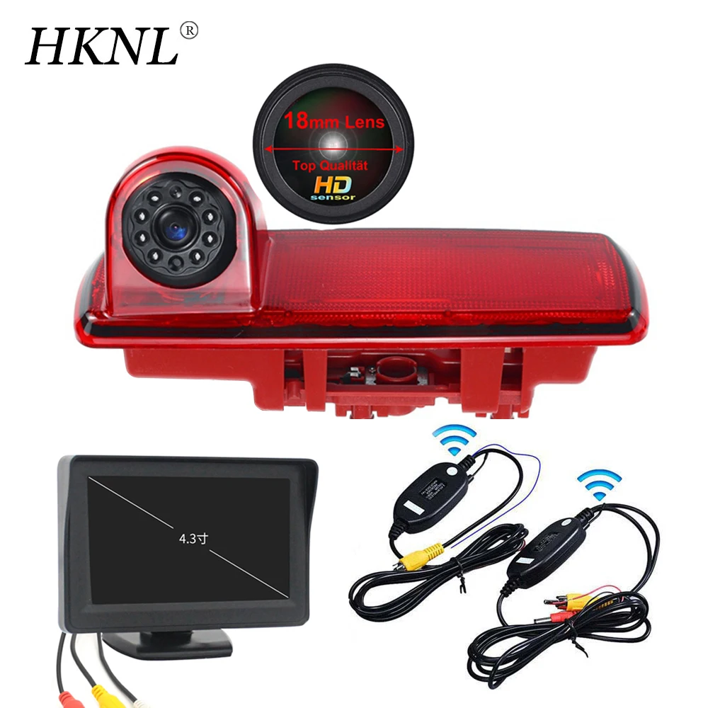 

HKNL HD lens Car Rear View Camera+4.3"Mirror+2.4GHZ Wireless For Opel Vauxhall Vivaro Fiat Talento Renault Traffic 3 Brake Light