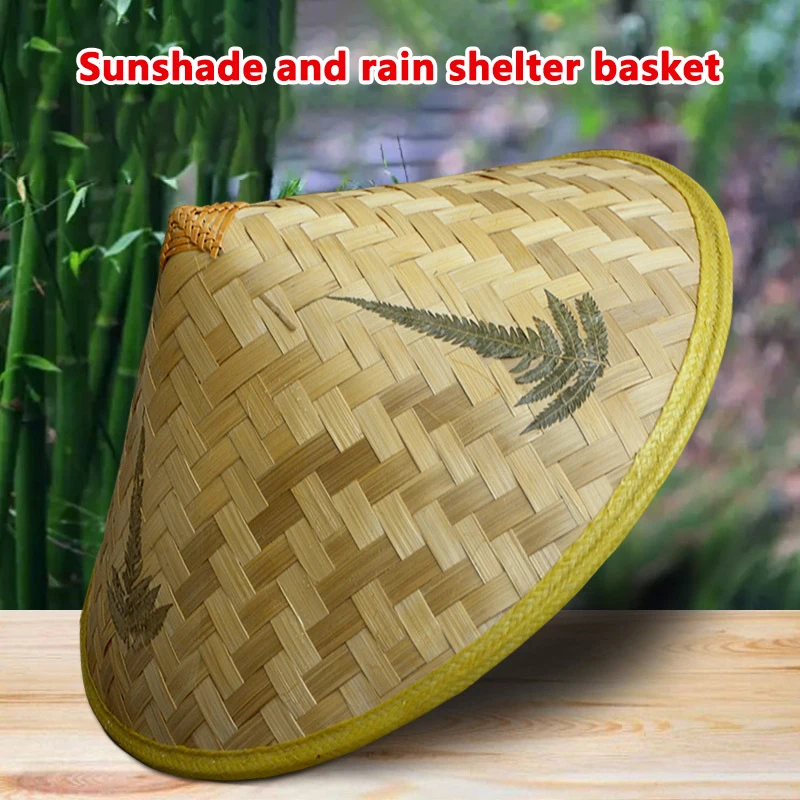 1PC Chinese Retro Bamboo Rattan Fisherman Hat Handmade Weave Straw Bucket Hat Tourism Rain Dance Props Cone Fishing Sunshade