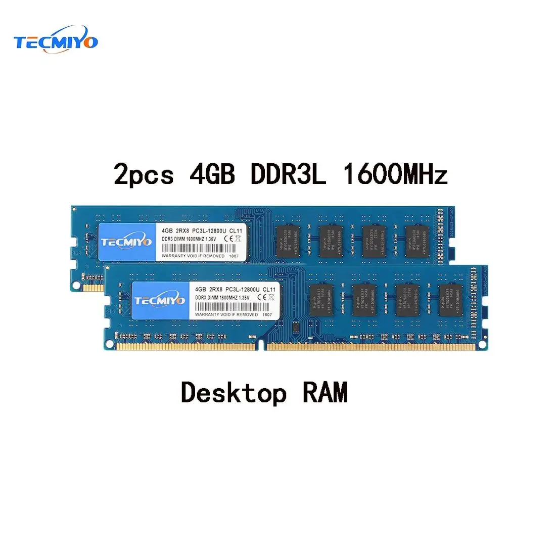 TECMIYO DDR3L 1600MHz UDIMM 데스크탑 메모리 RAM, DDR3L 1600MHz DIMM, 1.35V PC3L-12800U, 비 ECC 블루, 2x4GB