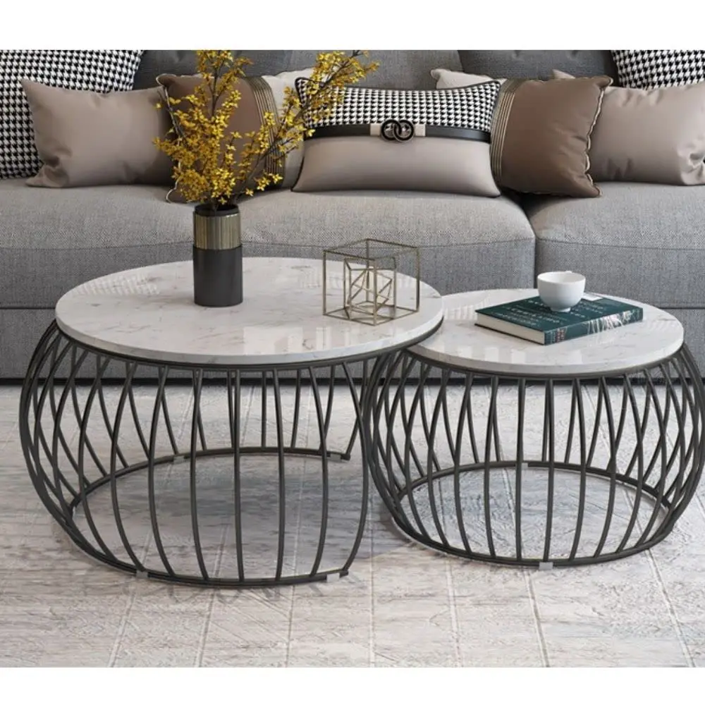 Excellent Quality Round Coffee Table Desk Stand Solid Wood Marble Top Finished Coffee Table for Living Room Furniture