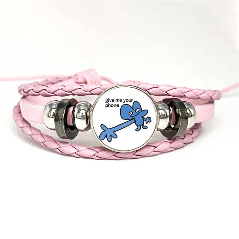 Style Funny Bfb X And Four,Pink Leather Bracelet Glass Cabochon Button Multilayer Bangles Wristband Gift 3