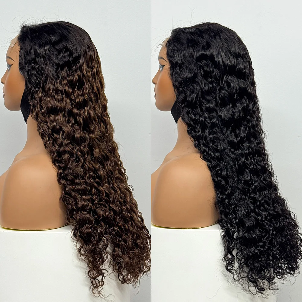 300% Density Water Wave Wigs 4x4 Transparent Lace  Closure Wigs Human Hair 28 Inch Curly Wigs Deep Wave Wigs for Black Women