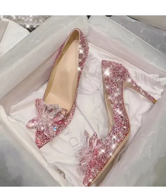 Luxurious Shiny Rhinestone Women's High Heels Sexy Fashion Pumps Pointed Thin Heels Elegant Romantic Women's Wedding Shoes 6