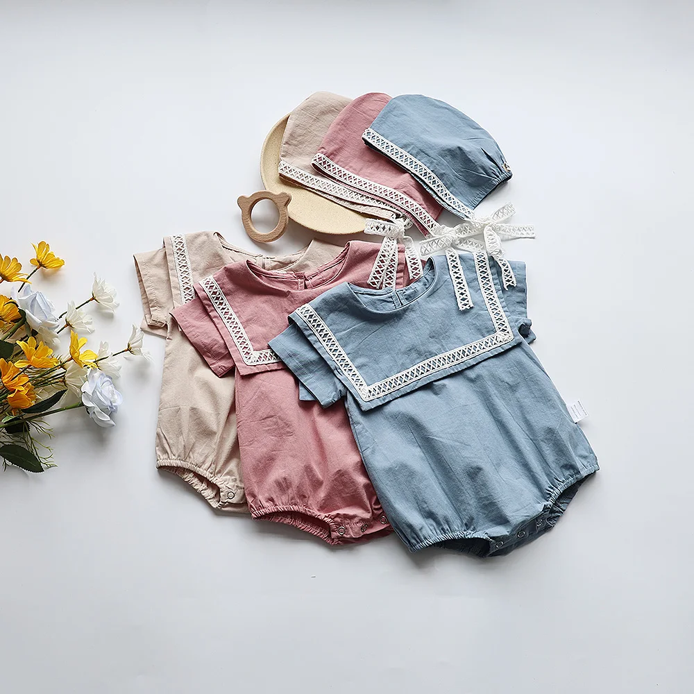 Breathable Lace Baby Bodysuit with Hat for Summer