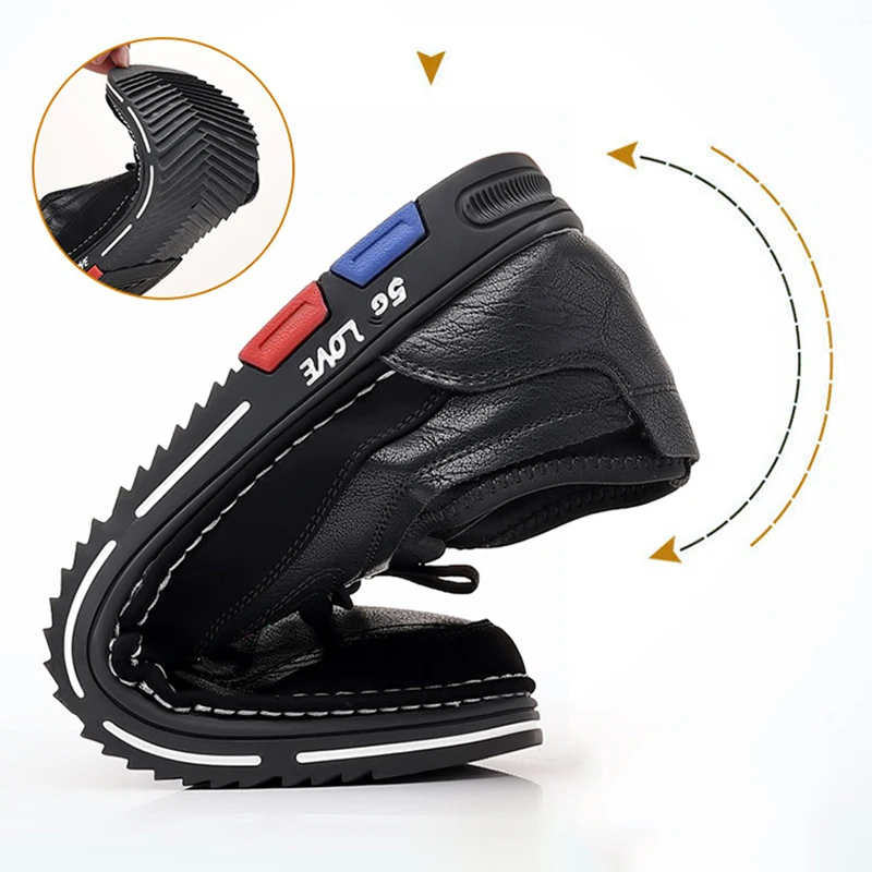 Men's Casual Leather Loafers Slip-on Plus Size Outdoor Sneakers Round Toe Comfortable Business Fashion High Quality Dress Shoes