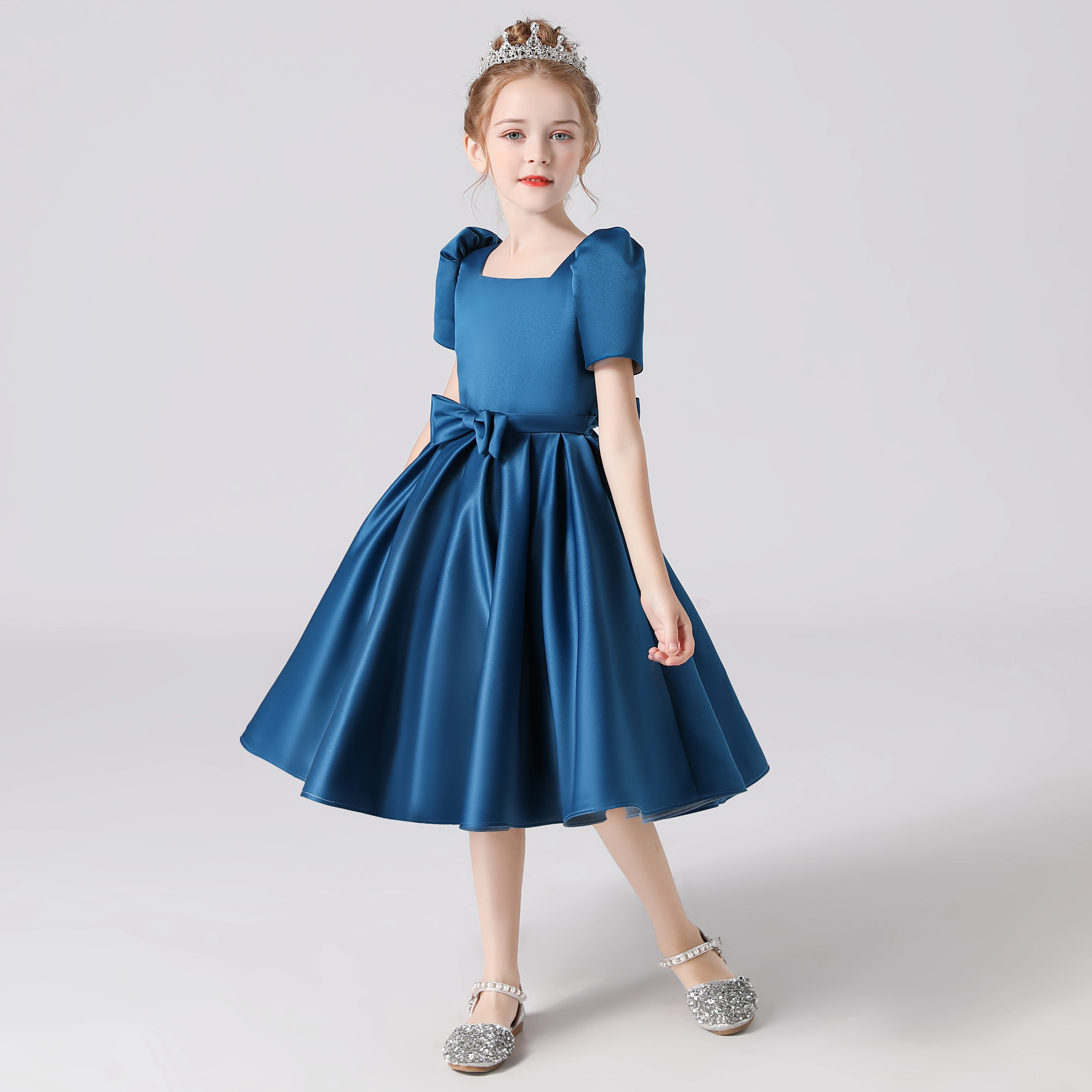 Dideyttawl Elegant Satin Short Girl Dress For Formal Evening Party Simple Knee Length Kids Birthday Concert Party Junior