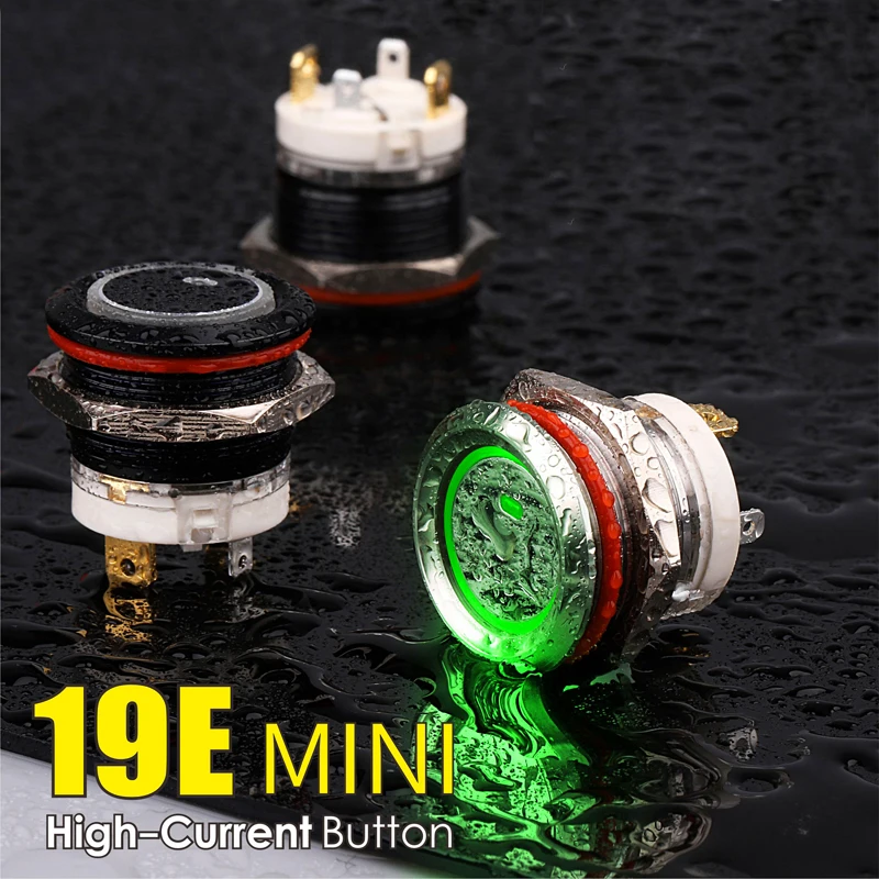 LANBOO 19mm metal push button switch 16Amp high current with LED latching or momentary 1NO 4pin  MINI switch