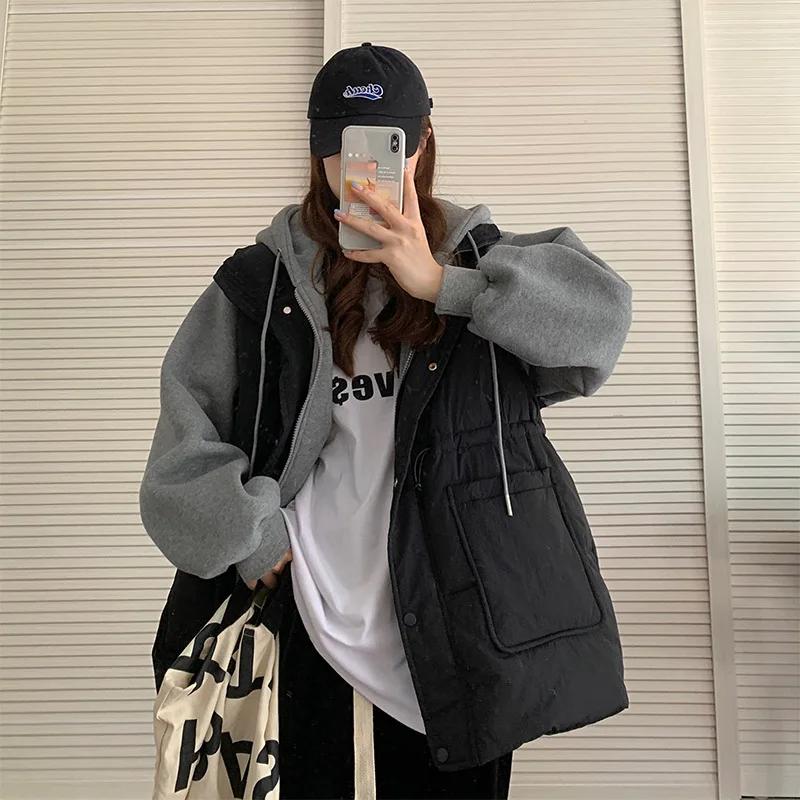 

2022 winter new hooded sweater splicing down jacket women's short off white thickened 90% white duck down warm high-quality coat