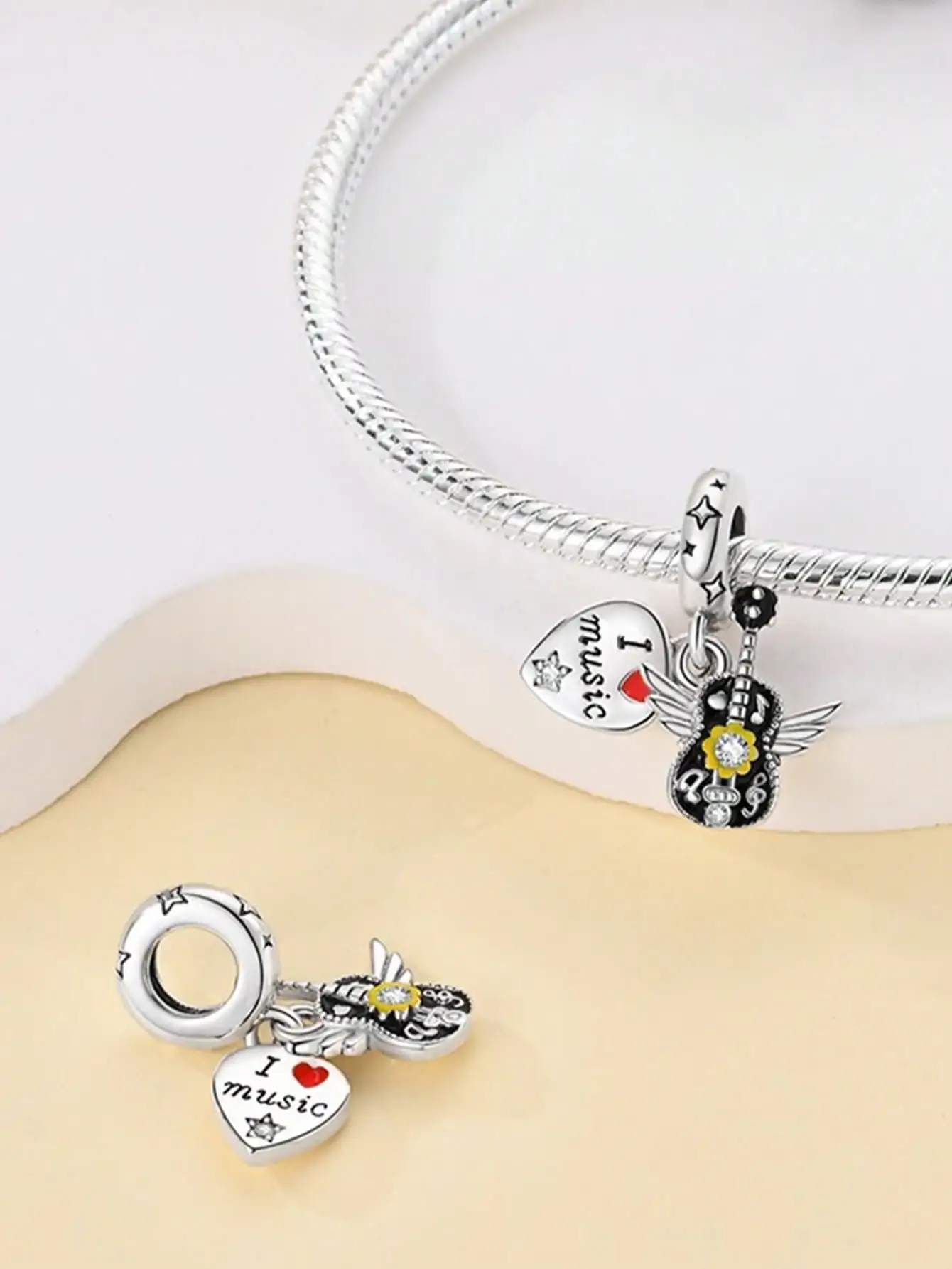 Silver Plated Music Cat Earphones Charm