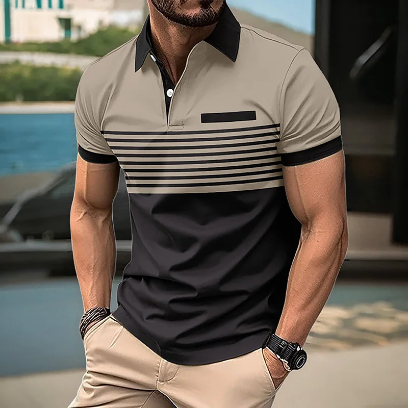 Summer Casual Short-Sleeved Men's Polo Shirt 3D Stripe Printed Breathable Tees Men Sport Top Plus Size Lapel Pullover Clothing 10 S0aee504dc6354411827ff547469553d9w