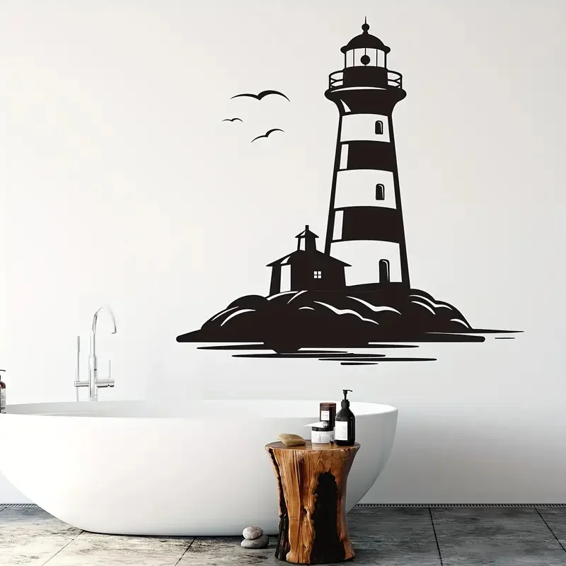 Lighthouse Landscape Painting Wall Stickers Island Bright Wall Home Cabinet Door Decoration Vinyl Car sticker