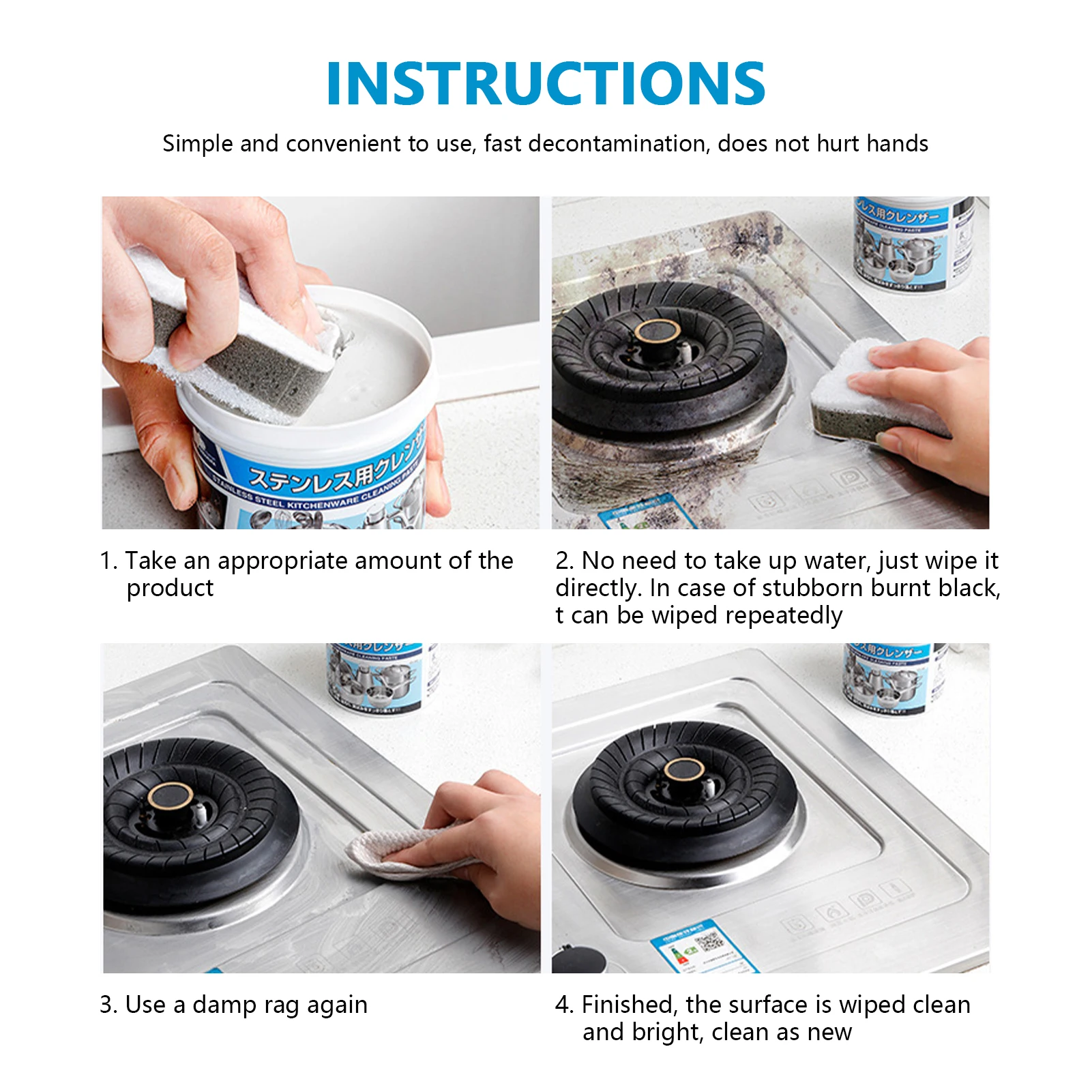 500g Stainless Steel Cookware Cleaning Paste Household Kitchen Cleaner Washing Pot Bottom Scale Strong Cream Detergent