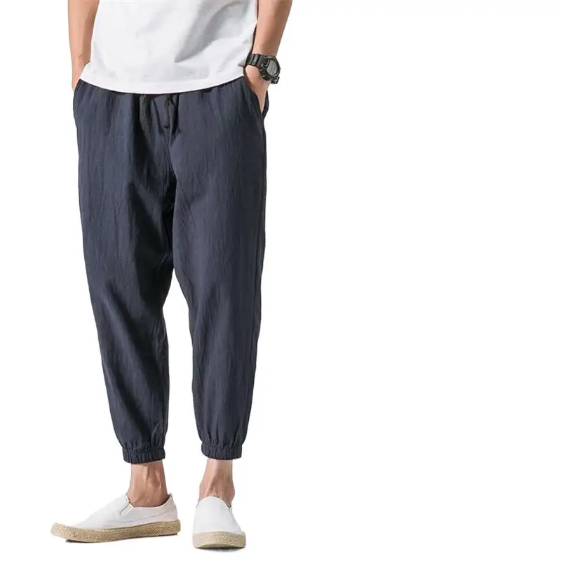 

Baggy Street Work Pants Men Joggers Cotton Linen Ankle-length Harem Pants 2024 Oversized Elastic Pants Red Grey Sweatpants