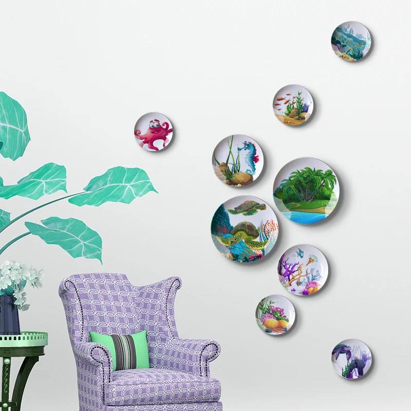 Round Simple Marine Style Ceramic Plate, Hanging Wall Decoration, Living Room, Dining Room, Sofa Background, Fashion 3