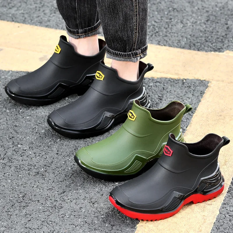 Bottes pluie courtes sport coréen épaisses larges confortables homme anti-dérapage PVC cheville pêche