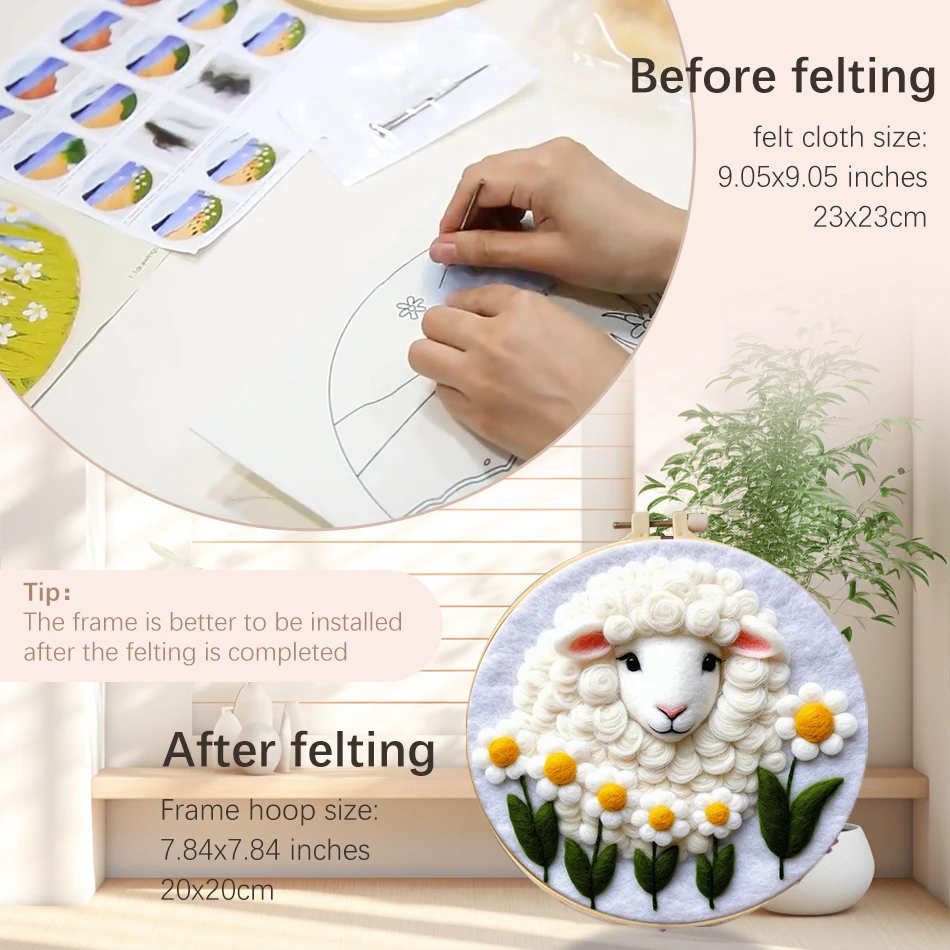 CHENISTORY Frame With Painting DIY Felting Wool Embroidery Kit Animal Painting Needle Wool Handcraft For Beginner Gift 20x20cm