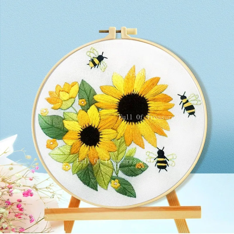 새로운 심플한 꽃 모양 해바라기 자수 거실 장식 수공예 자수