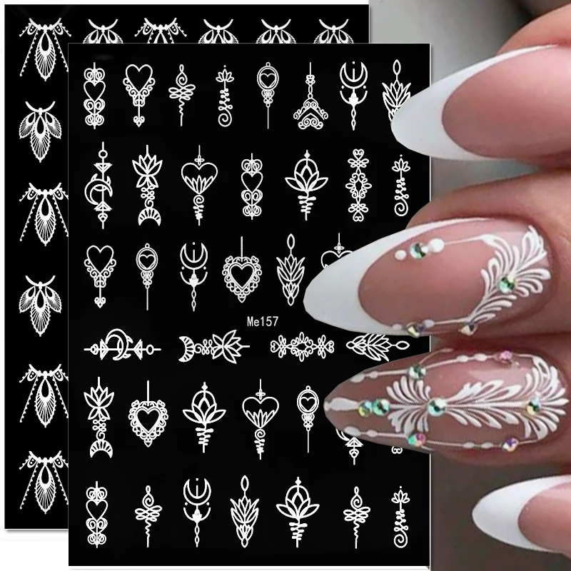 

Lines Geometric Leaves Heart Nail Stickers Black White Lace Flowers Design Nail Decals Adhesive Sliders for Manicure Decoration