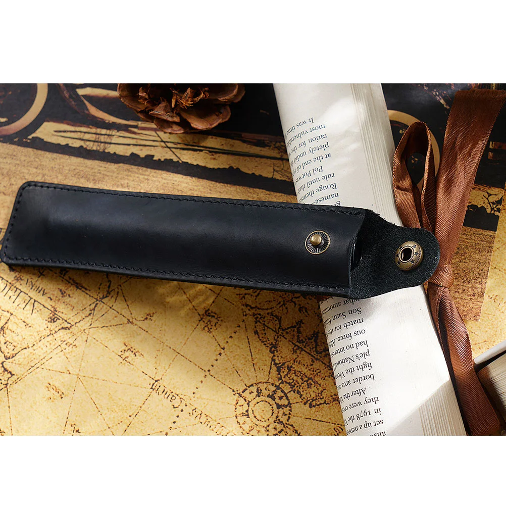 

Luxury Genuine Leather Pen Pouch Holder Single Pencil Bag Pen Case with Snap Button for Rollerball Fountain Ballpoint Pen