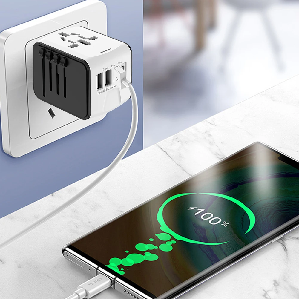 Universal Phone Charger Travel Wall Power Plug Adapter with Dual USB Charging Ports for USA EU UK AU